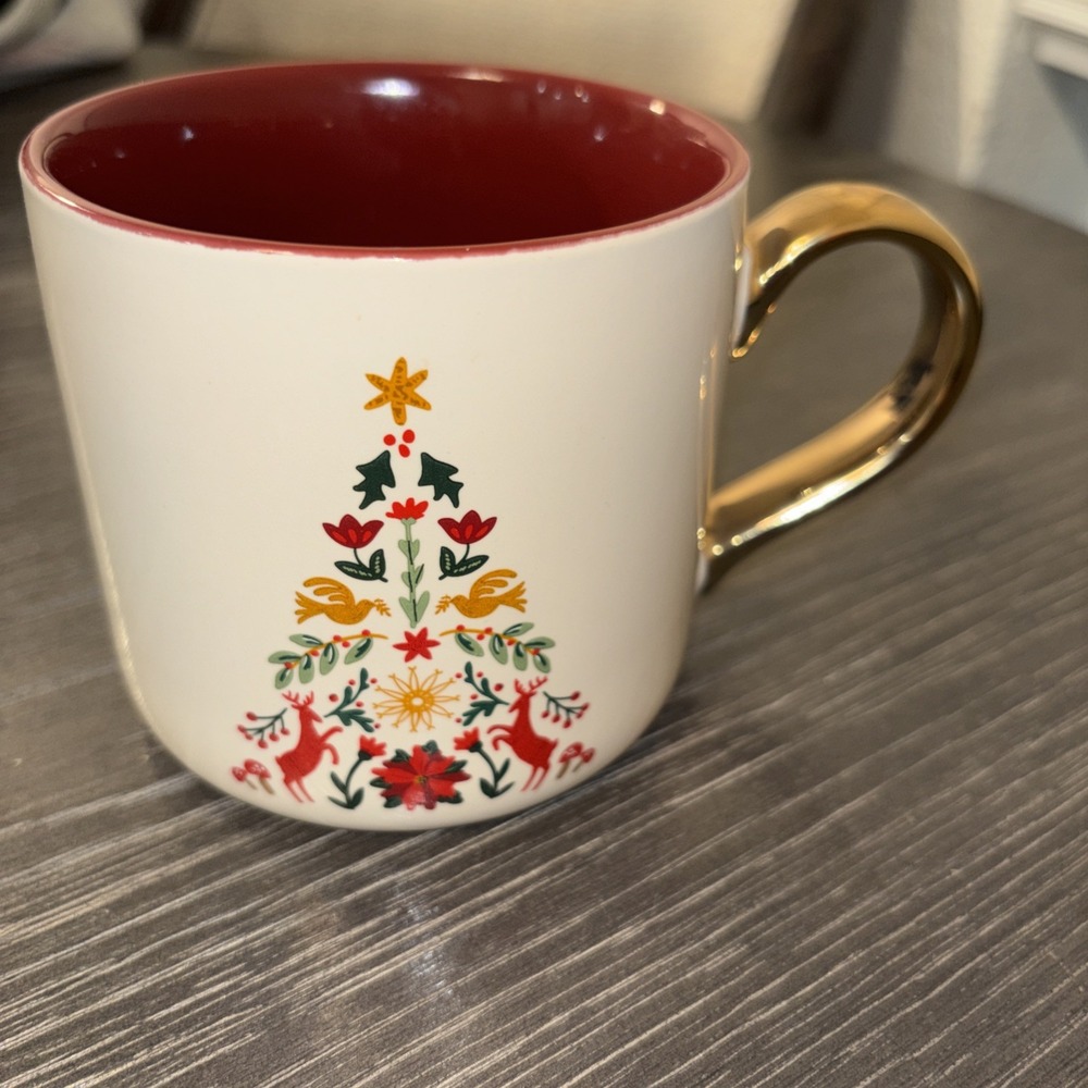 Place & Time CERAMIC COFFEE MUG Tea‎ Cup CHRISTMAS TREE Birds Deer Flowers